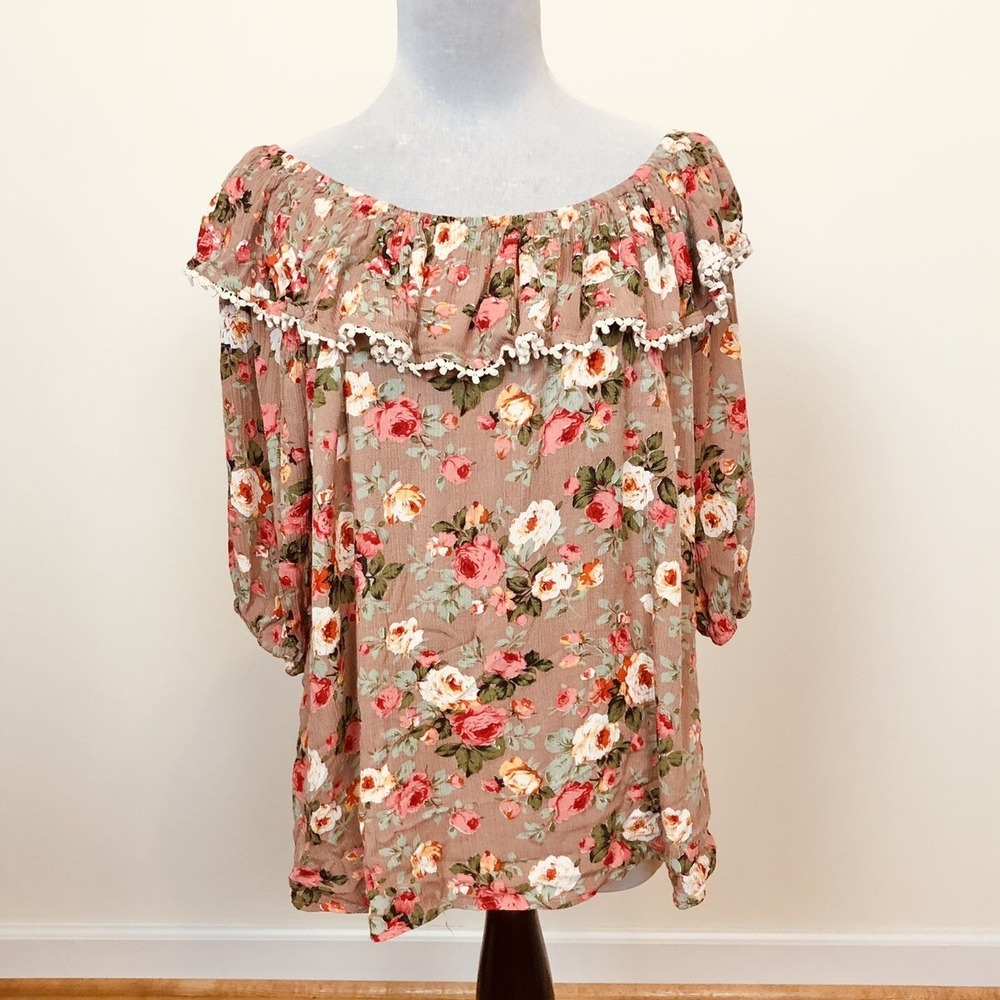 Peasant Blouse Top Womens Floral Ruffle Kori Shirt Boho Small Cottagecore Casual